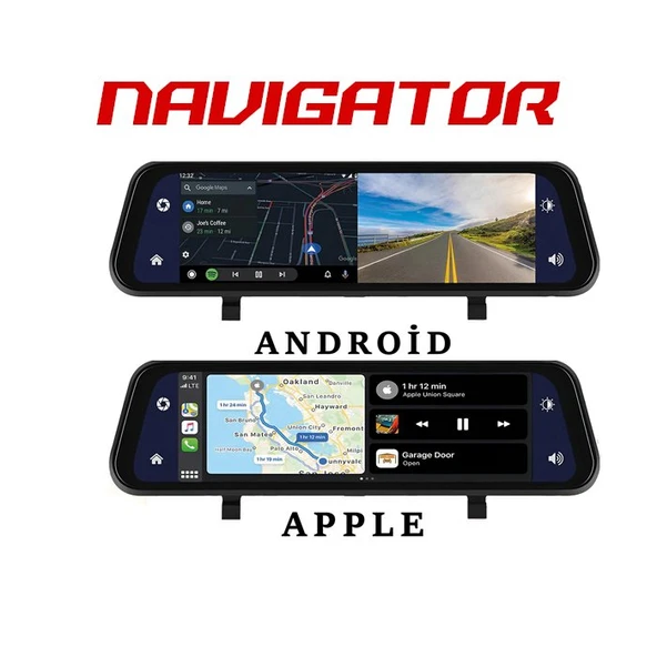 Navigator 160 Açılı 1080P Ulta HD DVR Dokunmatik Carplay Ayna Yol Kayıt Kamerası NG2160CDA Ön Arka Kamera ürün görseli 1