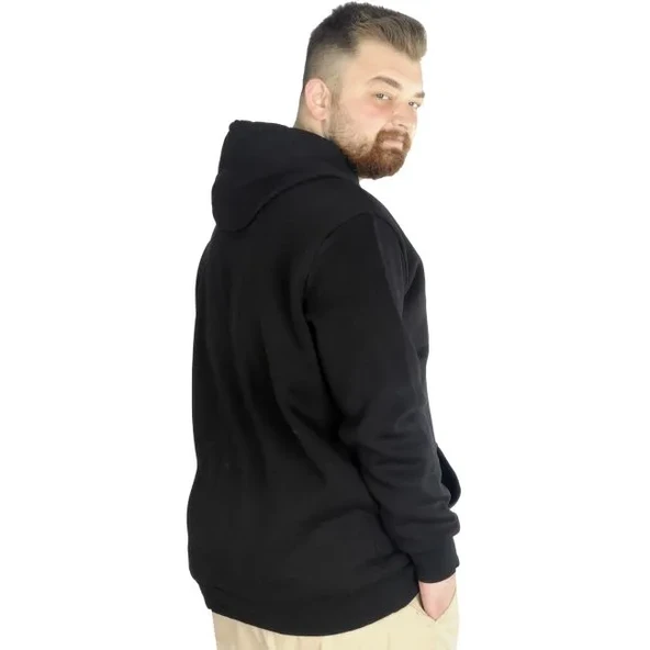 Erkek Sweatshirt Kapşonlu Kanguru Pocket Basic  20562 Siyah - Resim 4