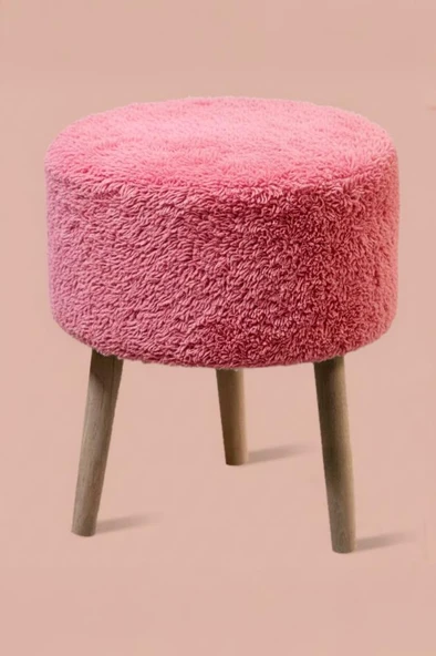 3 Ayaklı Mini Puf - Pembe Teddy Peluş Kumaşlı Mini Tabure ürün görseli 1