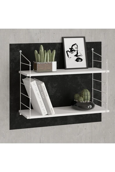 Decormet Armoni Raf Seti 2 Raflı 200*720 Metal Beyaz+Ahşap ürün görseli 1