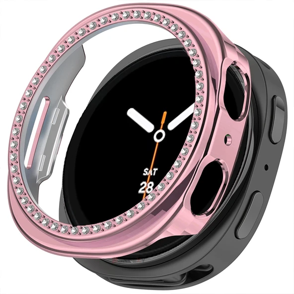 Samsung Galaxy Watch 8 40mm İle Uyumlu Zarif Kristal Taşlı Kasa Koruyucu Kılıf  Pembe ürün görseli 1