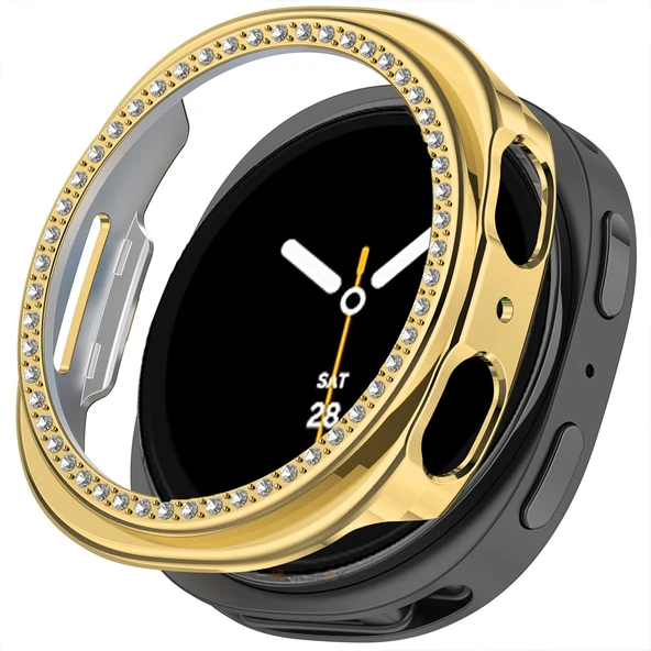 Samsung Galaxy Watch 8 40mm İle Uyumlu Zarif Kristal Taşlı Kasa Koruyucu Kılıf  Gold ürün görseli 1