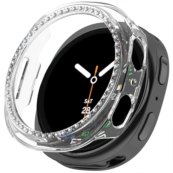 Samsung Galaxy Watch 8 40mm İle Uyumlu Zarif Kristal Taşlı Kasa Koruyucu Kılıf  Şeffaf ürün görseli 1