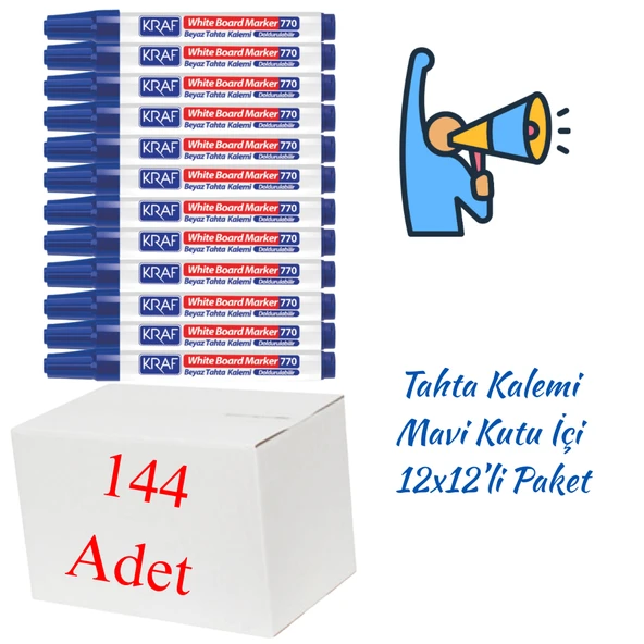 Kraf Beyaz Tahta Kalemi Doldurulabilir 770 Mavi 144 Adet ürün görseli 1