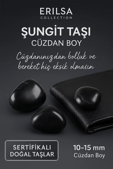Sertifikalı Doğal Şungit Taşı Kütle 10-15 mm – Cüzdan Boy Enerji ve Bereket Taşı ürün görseli 1