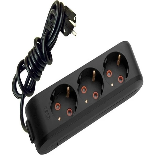Viko Multi-Led Siyah 3'lü Priz Kablolu 2 m 90133302 ürün görseli 1