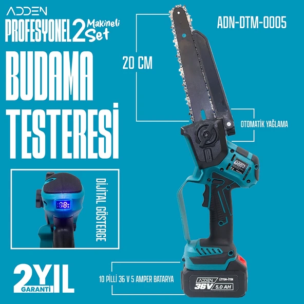 ADDEN 36V Budama Seti – 52 mm Makas + 20 cm Testere (2’li Set) ürün görseli 1