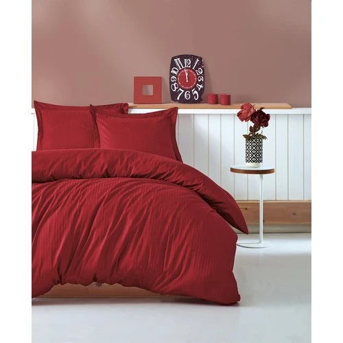 Cotton Box Elegant Stripe Çift Kişilik Nevresim Takımı Saten Bordo ürün görseli 1