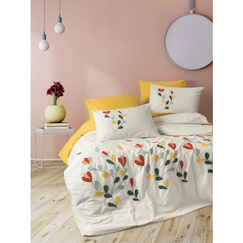 Cotton Box Puff Nakışlı Çift Kişilik Nevresim Takımı Nella Hardal ürün görseli 1