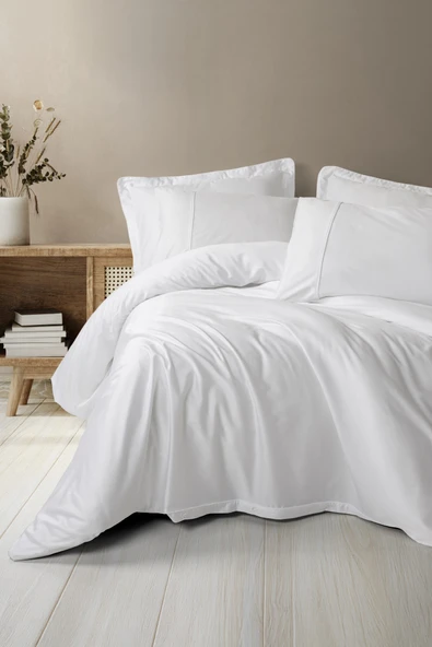 Cotton Box Silky Saten Çift Kişilik Nevresim Takımı Beyaz ürün görseli 1