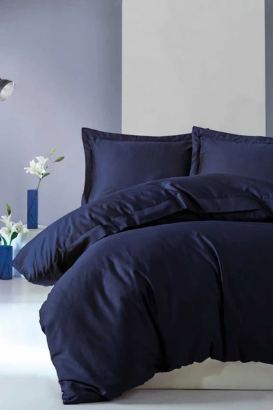 Cotton Box Elegant Saten Çift Kişilik Nevresim Takımı Lacivert ürün görseli 1