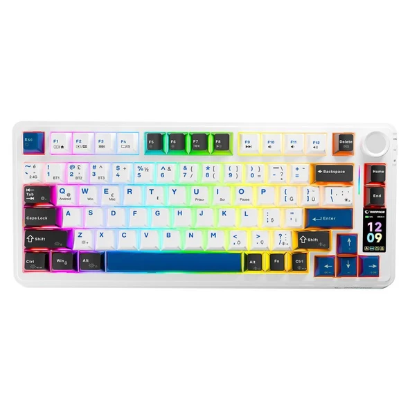 Rampage Quell Pro Ekranlı Beyaz Hot Swap 2.4G + BT Wireless RGB Gasket Oil Switch Türkçe Q PBT Keycaps Mekanik Klavye ürün görseli 1