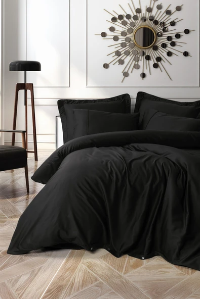 Cotton Box Silky Saten Çift Kişilik Nevresim Takımı Siyah ürün görseli 1