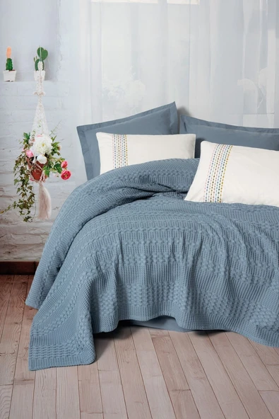 Cotton Box Aura Çift Kişilik Pike Takımı Pebble indigo ürün görseli 1