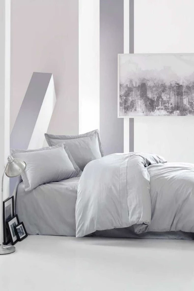 Cotton Box Elegant Saten Çift Kişilik Nevresim Takımı Gri ürün görseli 1