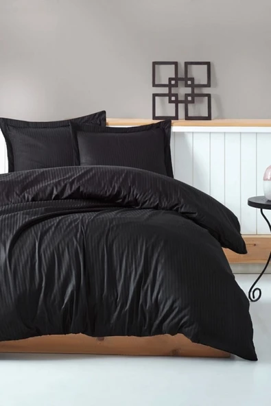 Cotton Box Elegant Stripe Çift Kişilik Nevresim Takımı Saten Siyah ürün görseli 1