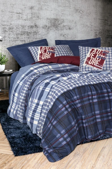 Cotton Box Masculine Çift Kişilik Nevresim Takımı Roger Lacivert ürün görseli 1