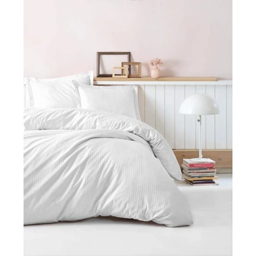 Cotton Box Elegant Stripe Çift Kişilik Nevresim Takımı Saten Beyaz ürün görseli 1