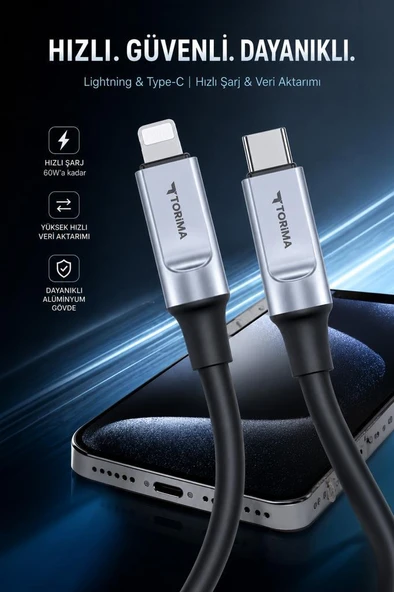Şarj Kablosu Type-C to Lightning 3.0A Data Kablo U15 Siyah - Resim 4