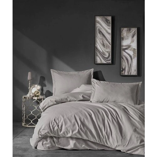 Cotton Box Elegant Stripe Çift Kişilik Nevresim Takımı Saten Bej ürün görseli 1