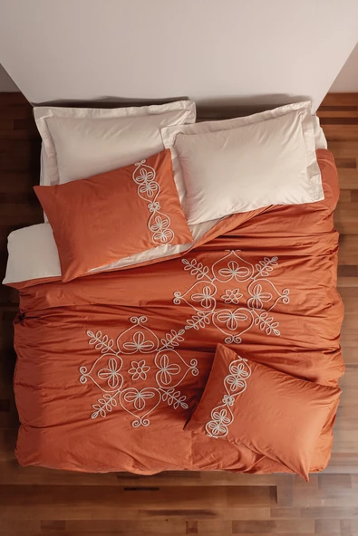 Cotton Box Brode Serisi Çift Kişilik Nevresim Takımı Tiva Bej ürün görseli 1