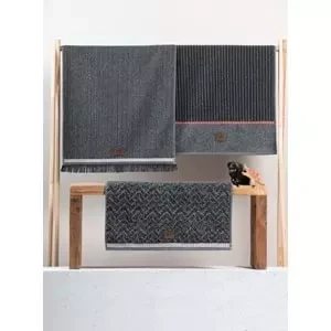 Cotton Box 3'lü Jakarlı Havlu Seti Çantalı (50x90)-Denim Antrasit ürün görseli 1