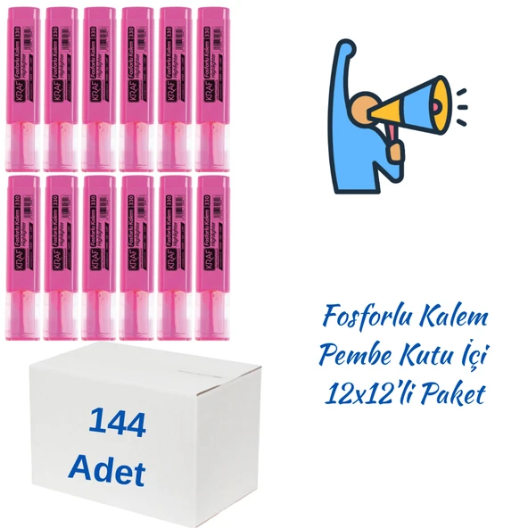 Kraf Fosforlu Kalem 330 Pembe 144 Adet ürün görseli 1