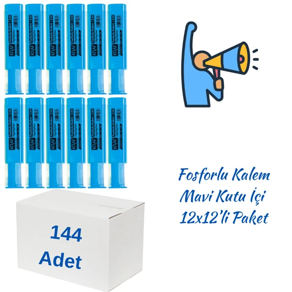 Kraf Fosforlu Kalem 330 Mavi 144 Adet ürün görseli 1