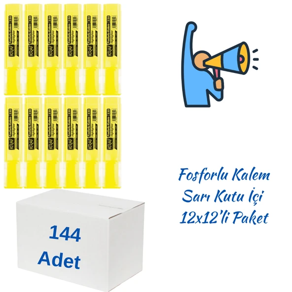 Kraf Fosforlu Kalem 330 Sarı 144 Adet ürün görseli 1