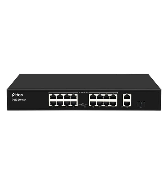 Ttec 19300PG-1SFP 16 Port Poe 10/100 2 Port Gigabit Uplink 1 Port Gigabit SFP Tak Çalıştır 300W PoE Switch ürün görseli 1