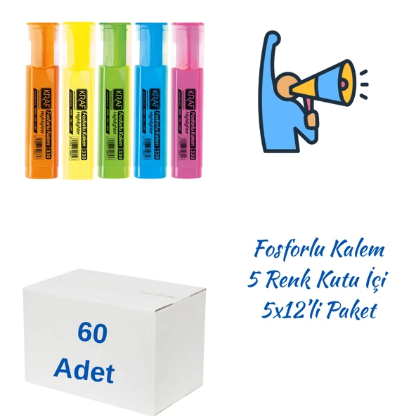 Kraf Fosforlu Kalem 330-5 5 Li 12 Adet ürün görseli 1