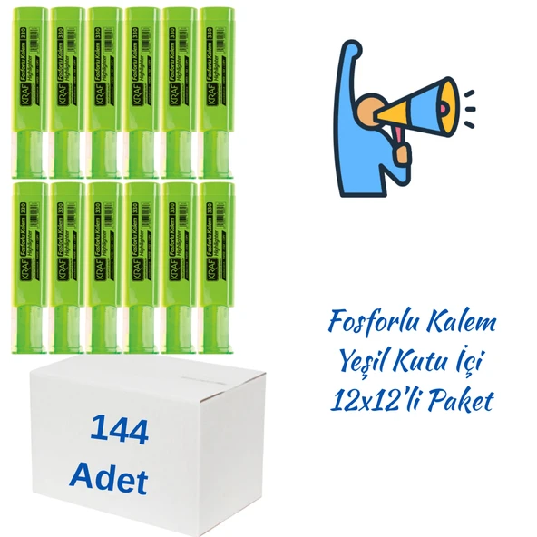 Kraf Fosforlu Kalem 330 Yeşil 144 Adet ürün görseli 1