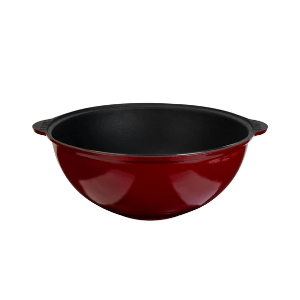 Lava Döküm Yuvarlak Özbek Kazanı / Tencere. Döküm Demir Yekpare Kulplu Çap(Ø)28cm.-Bordo ürün görseli 1