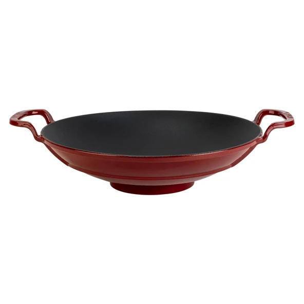 Lava Döküm Yuvarlak Wok Döküm Demir Yekpare Çift Kulplu Çap(Ø)38cm.-Bordo ürün görseli 1
