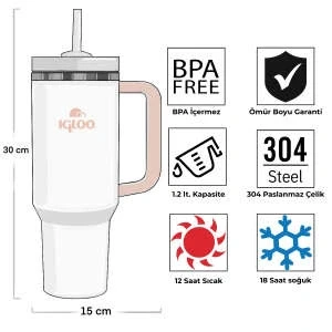 Igloo Stadler Thermo-Mug 1.2 Litre Beyaz Somon - Resim 2