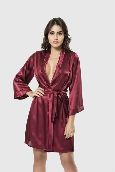 Arias Closet Bordo Kısa Saten Sabahlık ürün görseli 1