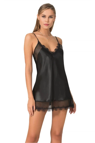 Arias Closet Siyah Kısa Saten Gecelik ürün görseli 1