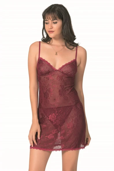Arias Closet Bordo Kısa Jakarlı Gecelik ürün görseli 1