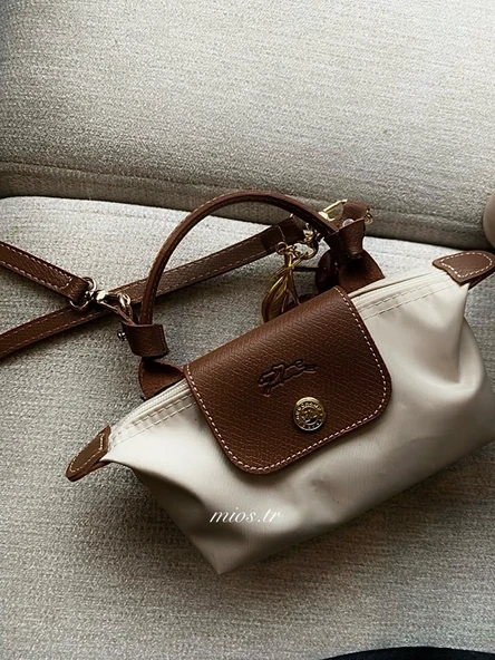 Mini Bej Longchamp Çanta - Resim 2