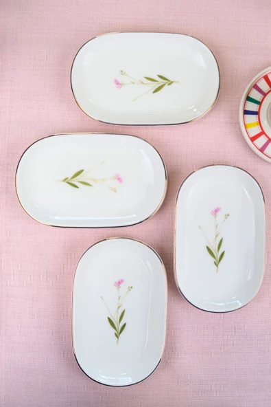 Tabak Evi Porselen Natura Çuha Altın Yaldızlı Oval Kayık Tabak 27,50x17,50x3cm 4 LÜ ürün görseli 1