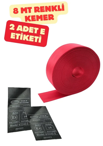 Kırmızı Renk Emniyet Kemeri 8mt. (Etiket Hediyeli) ürün görseli 1