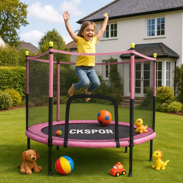 CKSpor Fileli Büyük Boy Trambolin 140 Cm Çap Korumalı Kolay Kurulum CKS448 ürün görseli 1