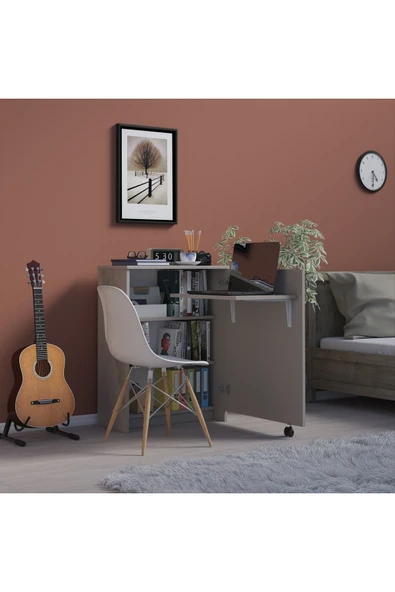 Lüks Kapaklı Çalışma Masası Kitaplık %100 MDF Bilgisayar Ders Çalışma Masası MD002  Kül Gri ürün görseli 1
