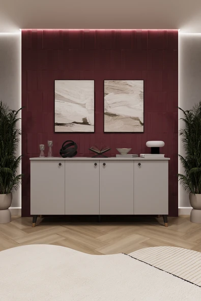 Lüks Konsol TV Ünitesi %100 MDF Salon ve Yemek Odası Ünitesi KNSL01  Kül Gri ürün görseli 1