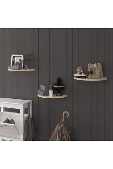 Modern 3'lü Uçan Raf Çok Amaçlı Duvar Rafı Organizer %100 MDF Kitaplık Mutfak Banyo Rafı DRF04  Meşe ürün görseli 1