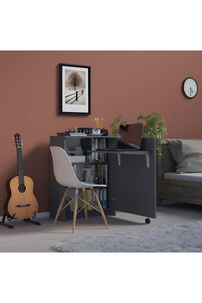 Lüks Kapaklı Çalışma Masası Kitaplık %100 MDF Bilgisayar Ders Çalışma Masası MD002  Antrasit Gri ürün görseli 1