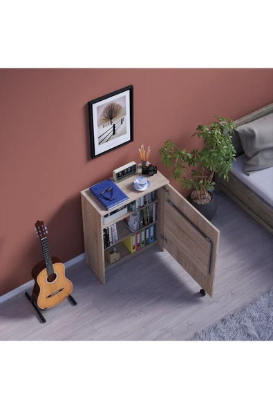 Lüks Kapaklı Çalışma Masası Kitaplık %100 MDF Bilgisayar Ders Çalışma Masası MD002  Sonoma ürün görseli 1