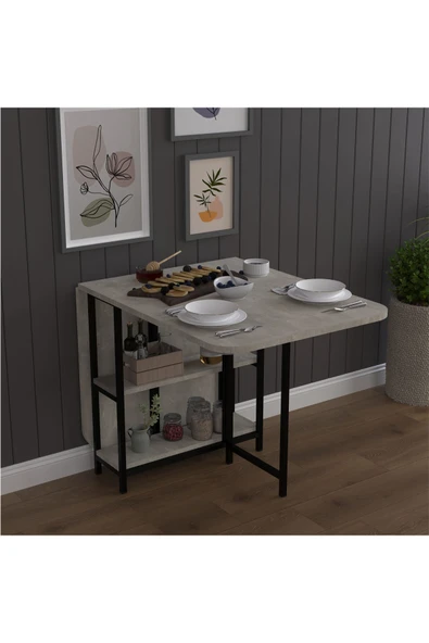 Lüks Katlanır Mutfak Yemek Masası %100 MDF Pratik Çalışma Masası KM31  RETRO GRİ ürün görseli 1