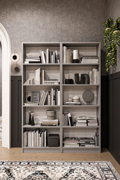 Modern 10 Raflı Ev Ofis Kütüphane Kitaplık %100 MDF Dekoratif Kitaplık K003  Kül Gri ürün görseli 1