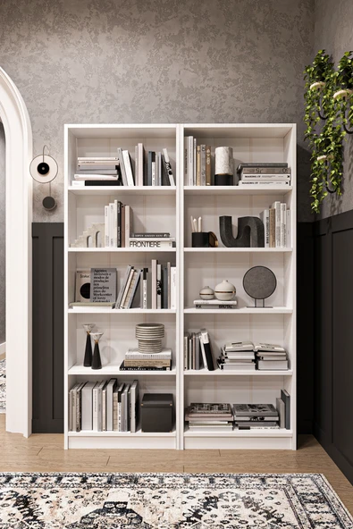 Modern 10 Raflı Ev Ofis Kütüphane Kitaplık %100 MDF Dekoratif Kitaplık K003  Beyaz ürün görseli 1